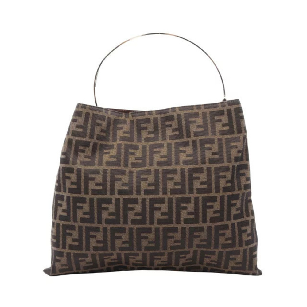 Fendi Zucca Tote Bag Canvas Leather Brown Black